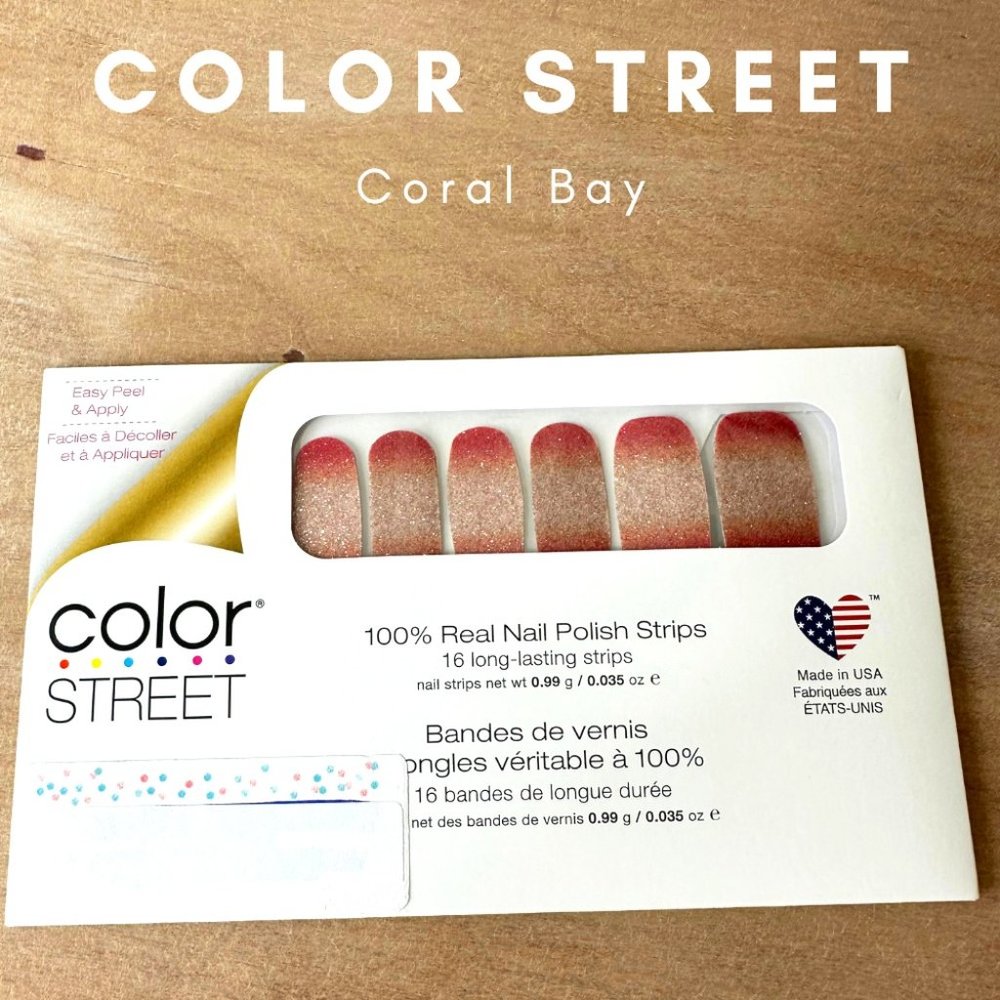 New Sealed Color Street Nail Strips Nail Polish Coral Bay Pink Ombre Glitter